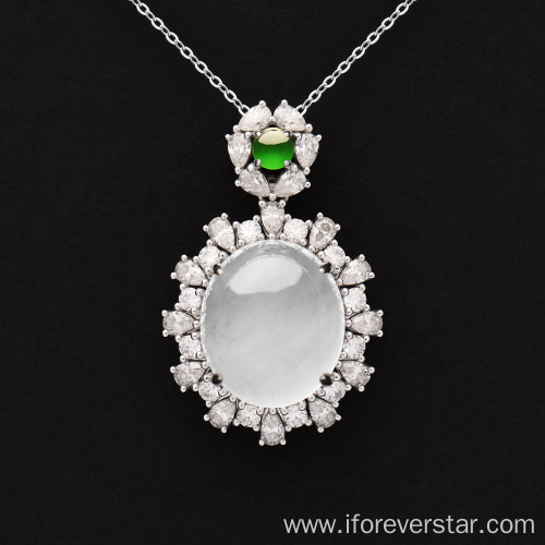 Icy White Jadeite Jade 18K Solid Gold Pendant